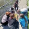 Students studying insects in the water.